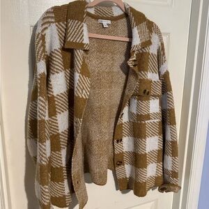 Gold or Tan and White Checkered Cardigan